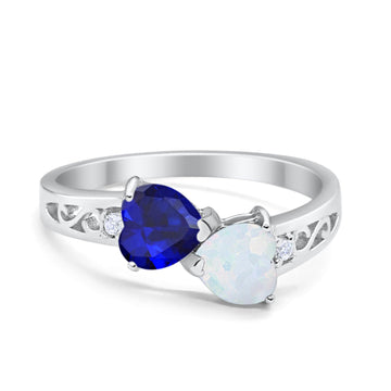 Heart Filigree Ring Simulated Blue Sapphire CZ 925 Sterling Silver